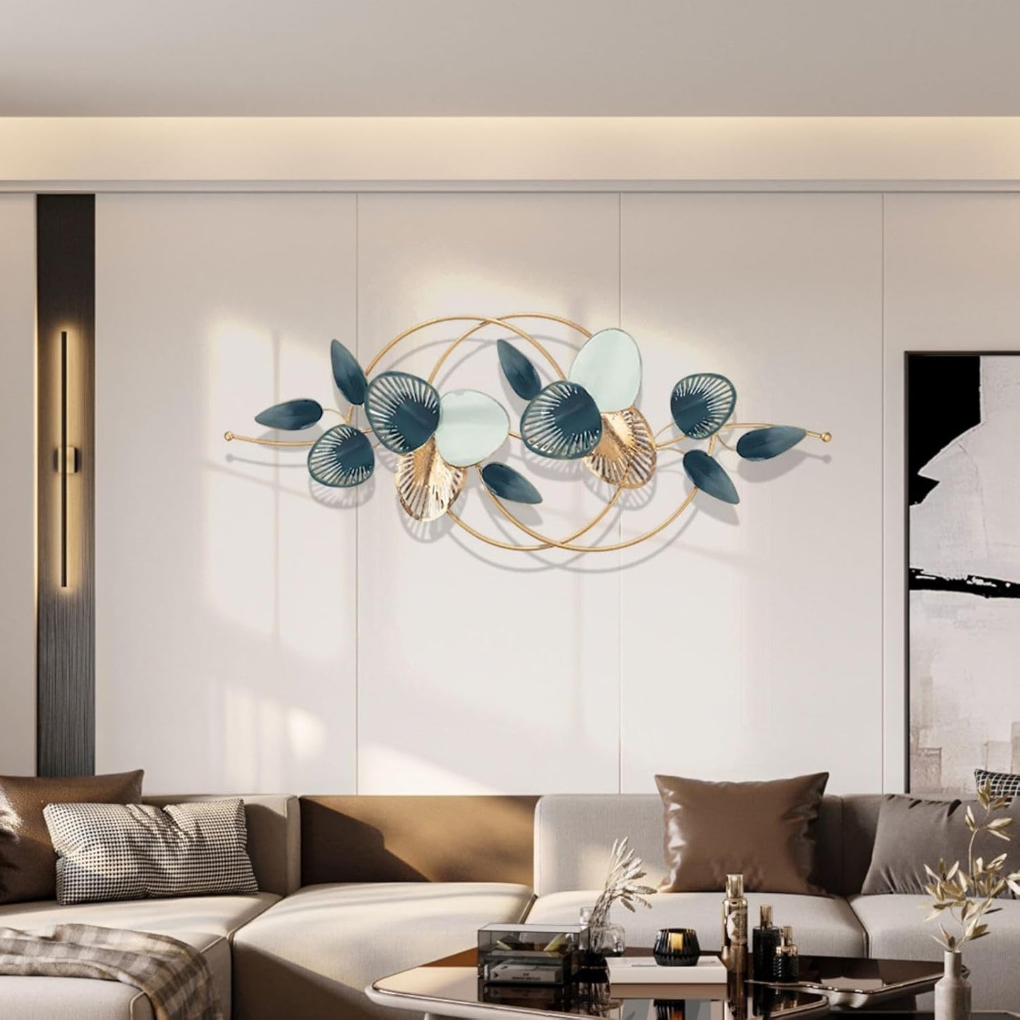 homary Large Metal Wall Art – 47.2" Modern 3D Abstract Geometric Overlapping Design, Iron Wall Decor for Living Room, Dining Room, Office