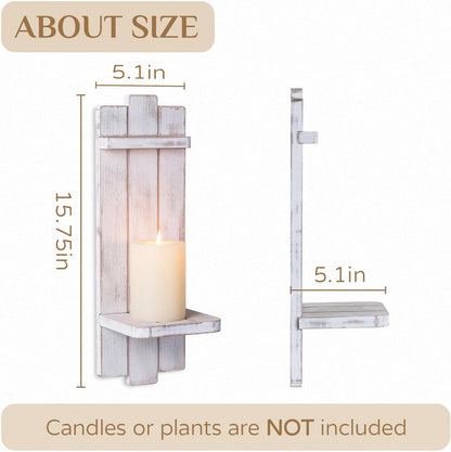 Candle Sconces Black Wall Decor Set of 2 - Wood Wall Candle Holders Set of Two for Small Plants Pillar Candles Tealight - Gothic Distressed Decor for Living Room