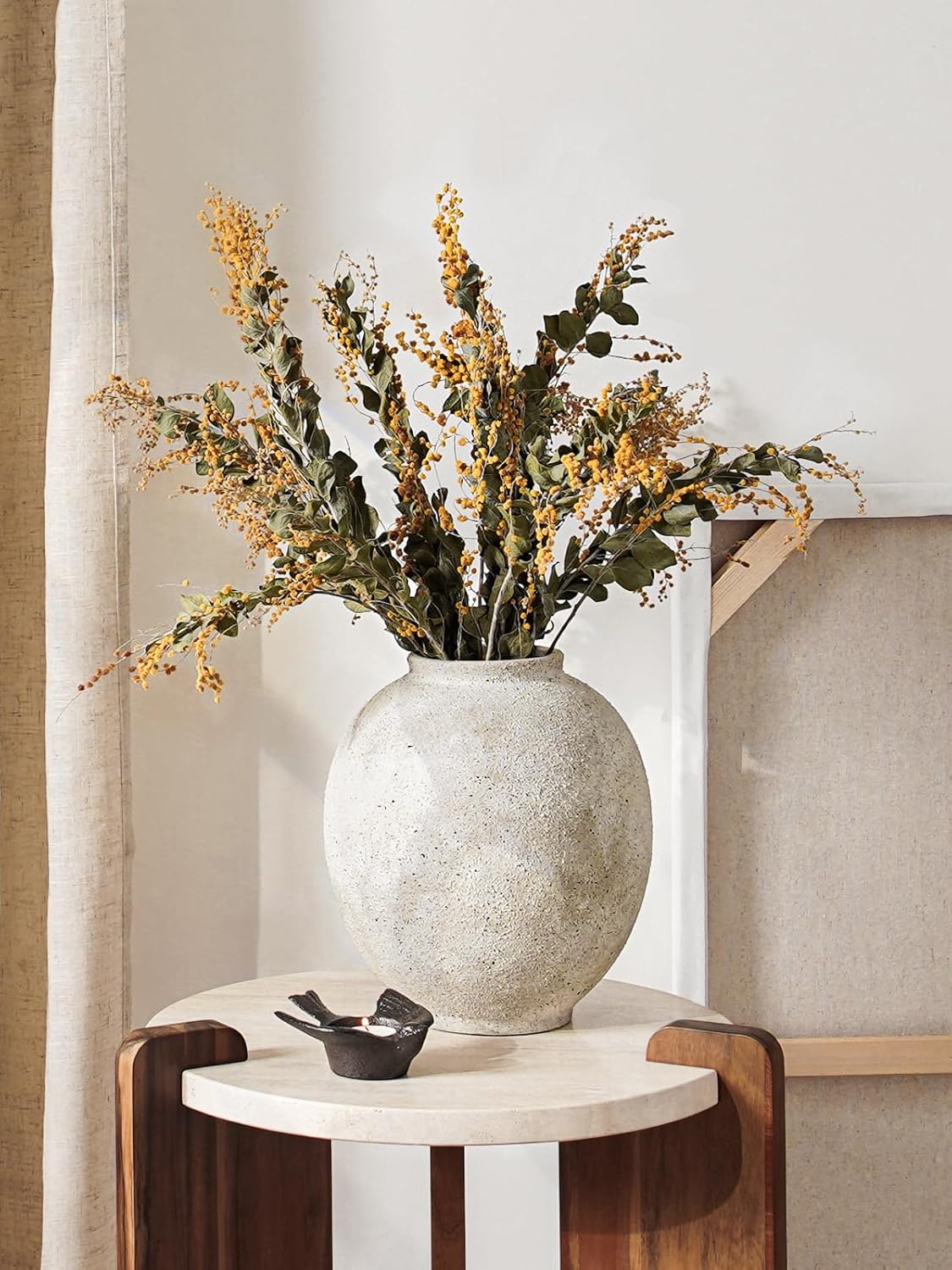 Large White Ceramic Vase - 9.8 Inch Rustic Farmhouse Flower Vase for Home Decor, Minimalist Tall Vases for Living Room, Table, Bathroom, Holiday & Weddings (Sandstone White)