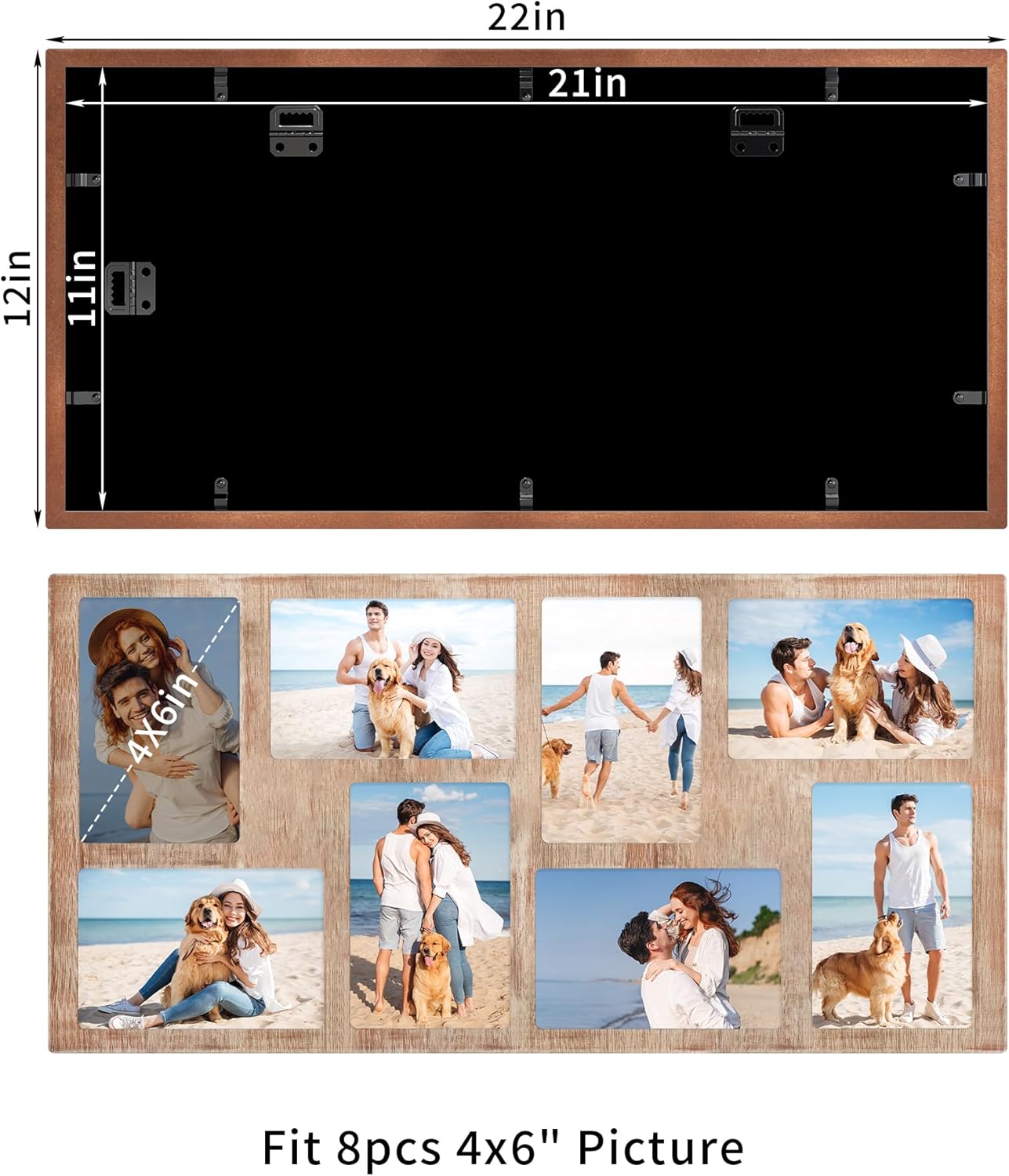 YESKAY 4x6 Picture Frame Collage for Wall Decor, Multiple Photo Collage Frames with Tempered Glass, 7-Opening for 4 x 6 Picture Frames, Rustic Brown, 1 Pack