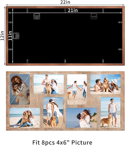 YESKAY 4x6 Picture Frame Collage for Wall Decor, Multiple Photo Collage Frames with Tempered Glass, 7-Opening for 4 x 6 Picture Frames, Rustic Brown, 1 Pack