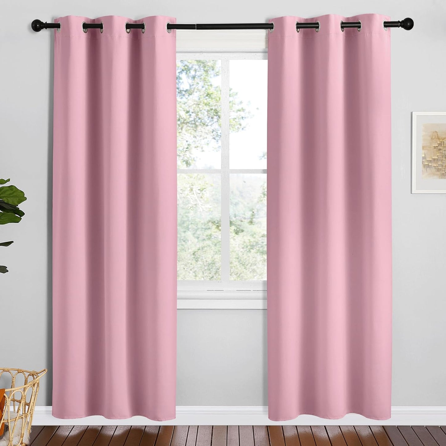 NICETOWN Halloween Pitch Black Solid Thermal Insulated Grommet Blackout Curtains/Drapes for Bedroom Window (2 Panels, 42 inches Wide by 63 inches Long, Black) - Colors A