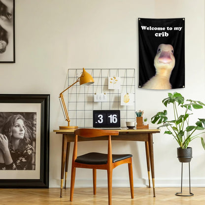 ILINJAU Welcome To My Crib Flag Funny Duck Tapestry 2x3Ft Indoor Outdoor Wall Art Tapestry for Bedroom Teens Room Decoration Living Room Bedroom