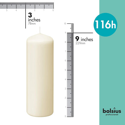 BOLSIUS 6 Ivory Pillar Candles Bulk - 3x4 Inches Candle Set - 40+ Hours Clean Burning - No Palm Oil - 0% Animal Fat - Premium European Quality - Unscented Dripless Restaurant Pillars