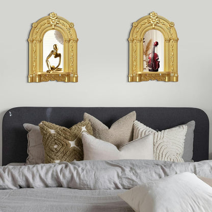 Three-Dimensional Relief Candle Sconces Set 2 Rustic Wall Mount Candle Holders Wood Hanging Wall Decor Mirrored Wall Art Hand Carved Home Decoration Gold