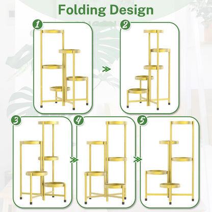 iDavosic.ly Plant Stand Indoor Outdoor, 5 Tier Corner Metal Flower Display Holder Shelf, Folding Tall Orchid Rack for Patio Balcony Porch Garden Living Room House, Black