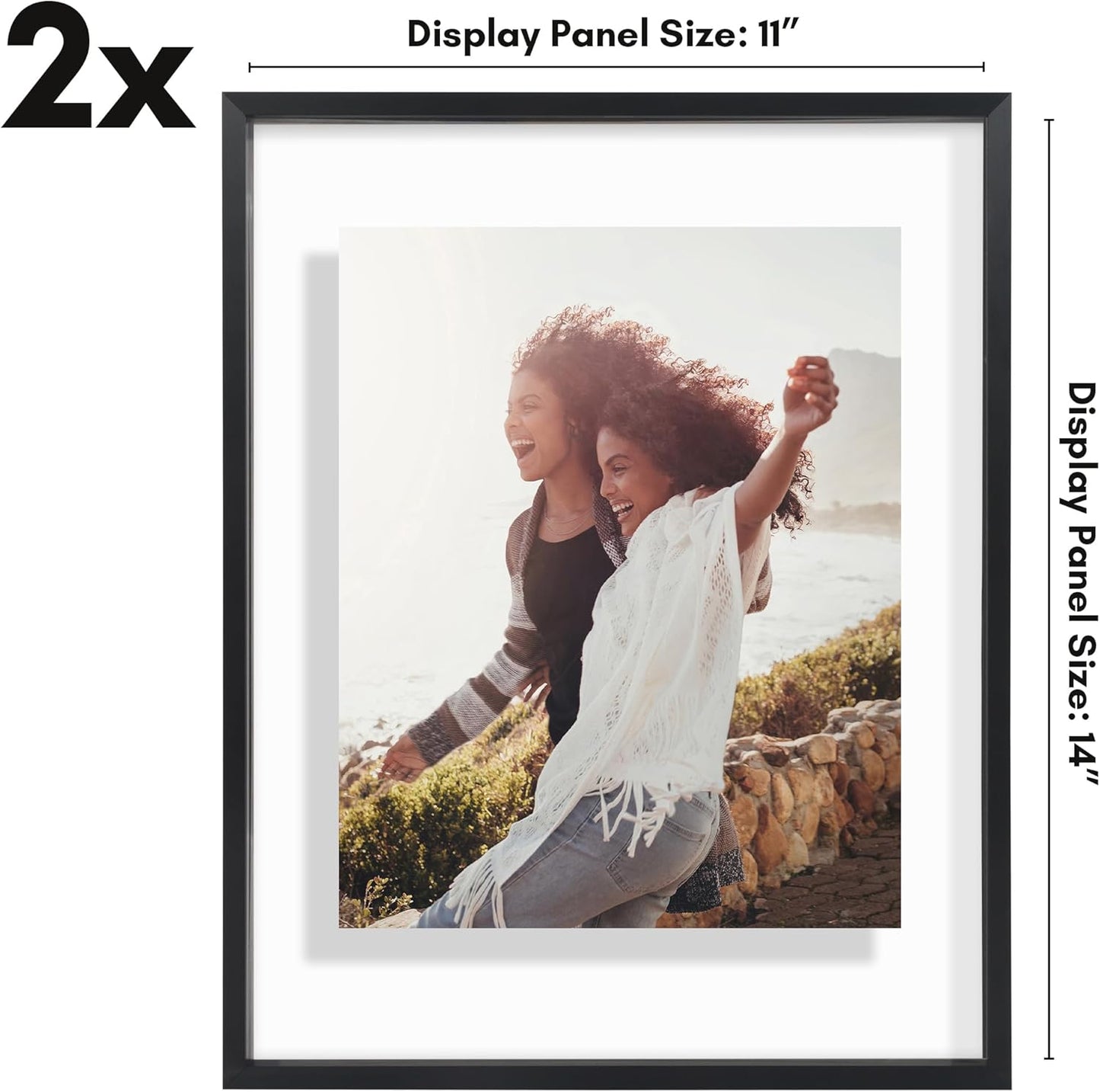 Americanflat Aluminum 11x14 Floating Picture Frame with Shatter-Resistant Glass - Use as 8x10 Picture Frame or Display 11x14 Photo - Signature Float Collection - Photo Frames for Wall Display - Black