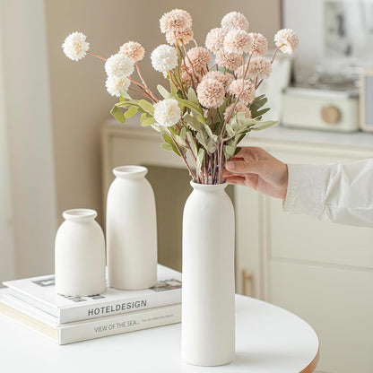 Ceramic Vase Set-3, Small Flower Vases for Decor, Modern Boho Farmhouse Style, Decorative Vases for Pampas Grass & Dried Flowers, Distressed Finish (Beige)