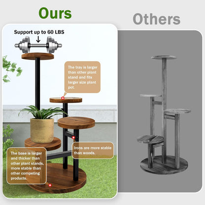 AUGOSTA 3 Tier Plant Stand, Tall Metal Wood Shelf Holder for Indoor, Outdoor Display Rack Flower Pot Stand for Corner Living Room Balcony Garden Patio
