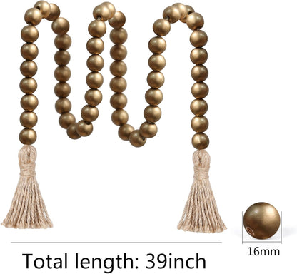 Meplait 39in Wood Bead Garland Farmhouse with Tassels,Versatile Prayer Beads Boho Chic Wall Hanging Home Decor (Black)