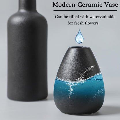 CEMABT Beige Ceramic vase Set-3 Small Flower vases for Decor,Modern Boho Farmhouse Home Decor,Decorative vase for Pampas Grass&Dried Flowers,idea Shelf,Table,Bookshelf ，Entryway- Distressed
