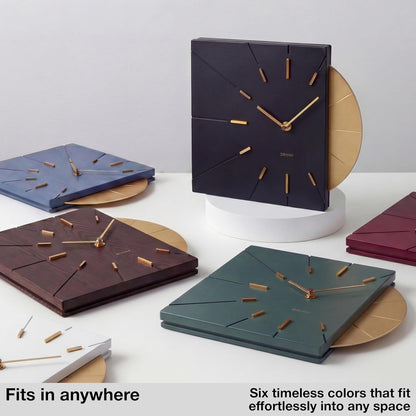 Driini Clocks Mid Century Modern Wall Clock - Square Green Clock with Decorative Gold Accent- Unique and Cool Clock, Battery Operated - MCM Decor & Decorative Wall Clock for Mid Century Modern Decor.
