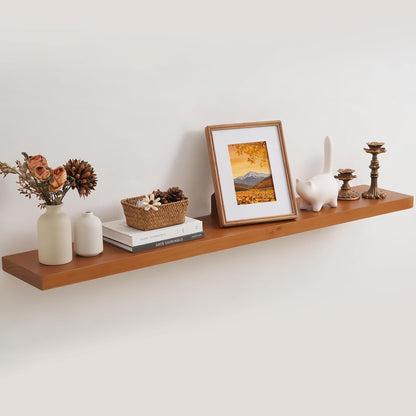 Floating Shelves 36 Inches Long - 8 Inch Deep Rustic Premium Solid Pine Wood for Storage - Farmhouse Wall Mounted for Living Room - Heavy-Duty Metal Bracket - 36" W x 8" D - Set of 2 - White Color