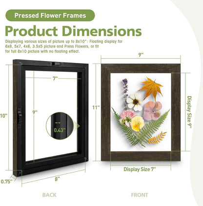 Golden State Art, 11X14 Floating Picture Frame, Black Wood Frame Display Any Size Photo Up To 11X14, Pressed Flower Frames with Hanging Hardware - Horizontal And Vertical Formats for Wall