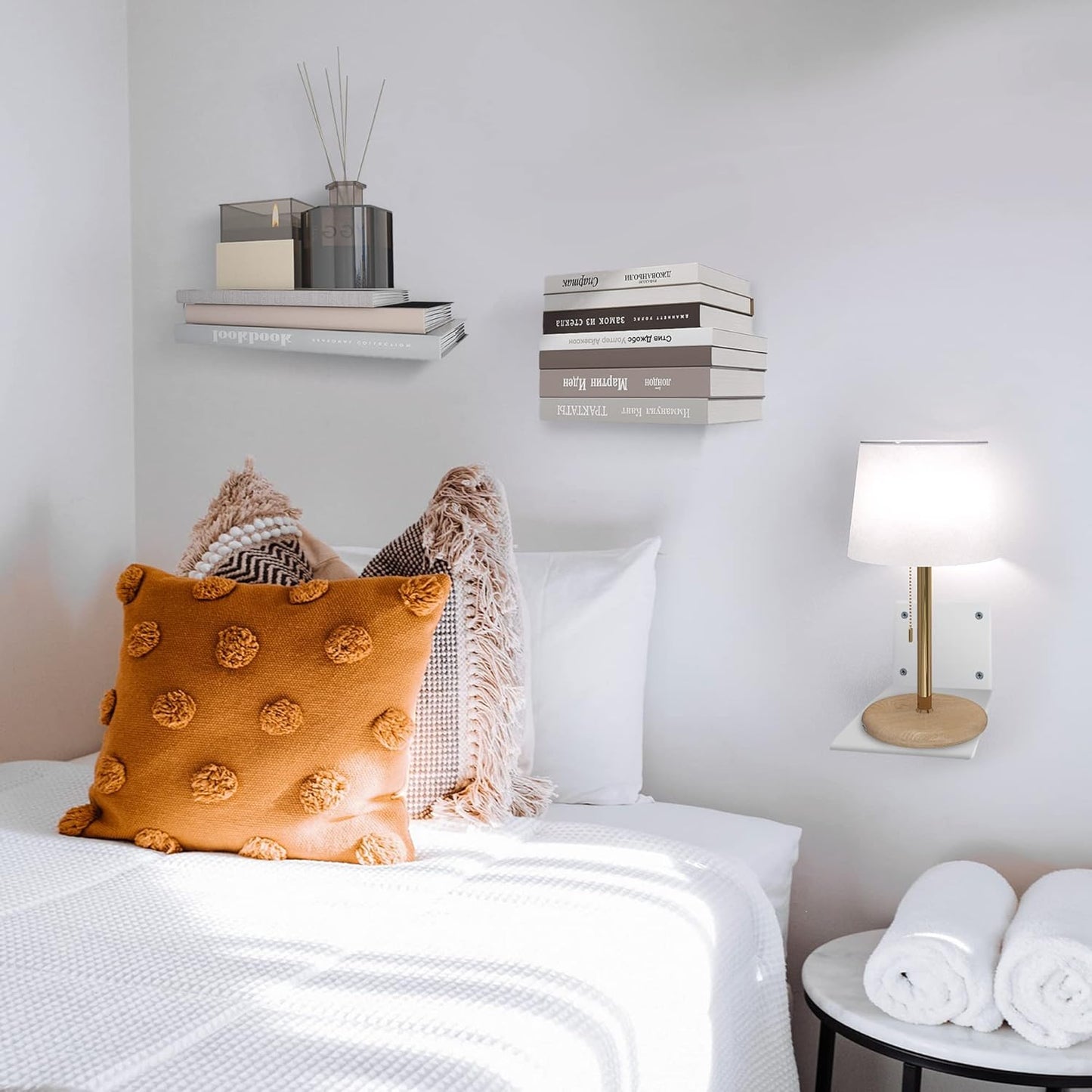 STORAGE MANIAC Floating Book Shelves for Wall Mounted Invisible Floating Bookshelves Heavy-Duty Steel Hidden Bookshelf Hanging Bookshelves for Bedroom Living Room Office, White 4-Pack Large