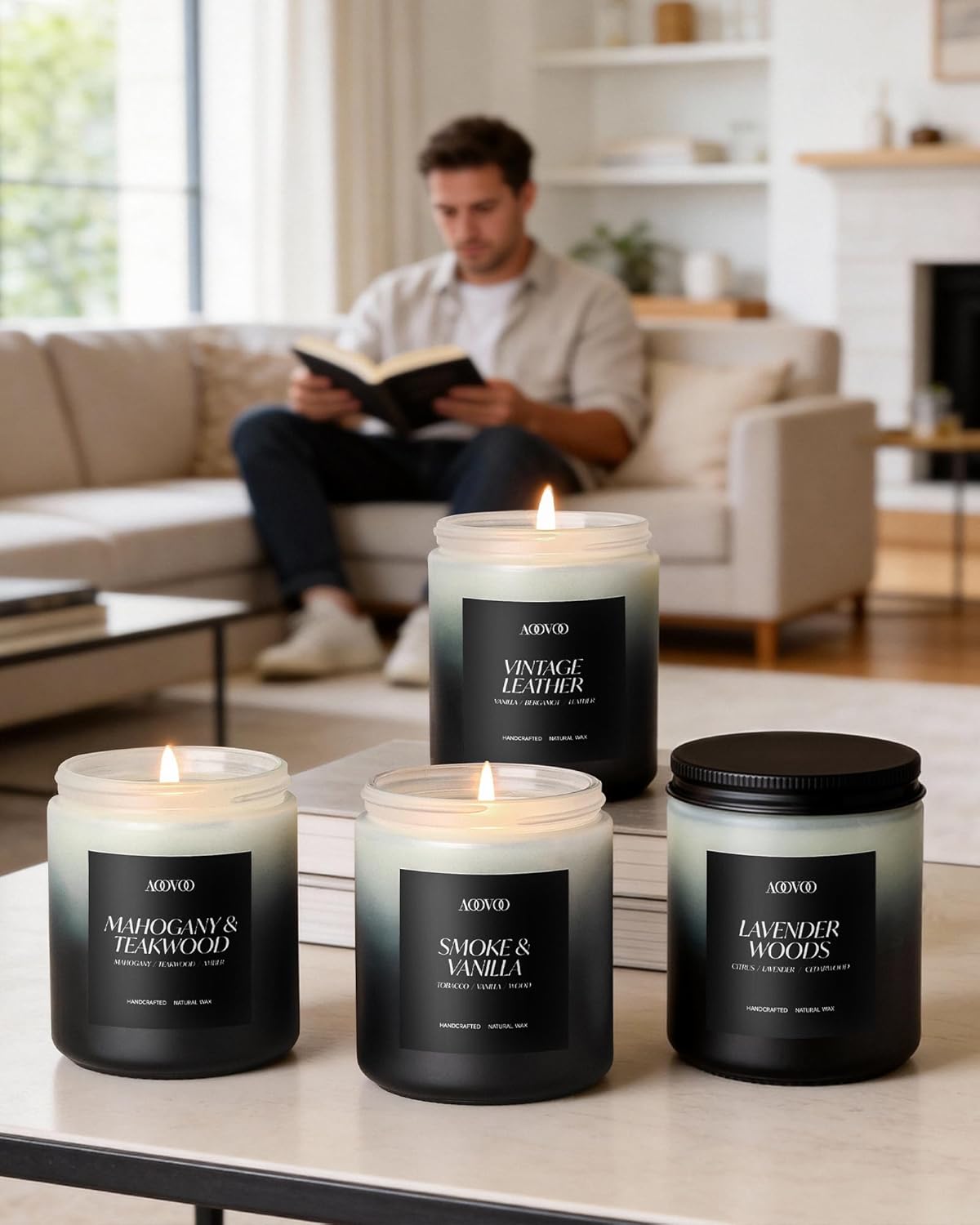 AOOVOO Scented Candles Set - 6 Pack Men Candles for Home Scented, 42 oz Soy Wax, 300 Hour Long Lasting Candle, Soy Candle Gifts Set for Men, Birthday, Valentine, Christmas, Anniversary Present