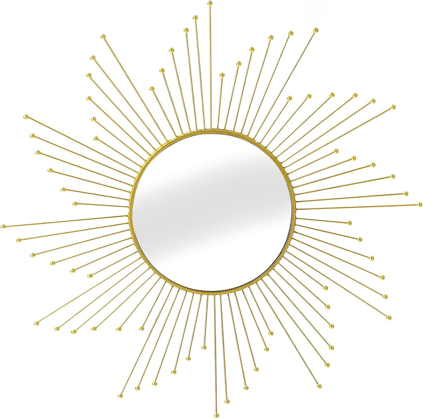 Large Gold Sunburst Mirror - 31" Starburst Wall Mirror with 12" Round Glass, Mid-Century Modern Elegant Gold Sun Mirrors for Living Room, Bedroom, Entryway Decor