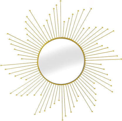 24'' Large Gold Sunburst Mirror, Metal Starburst Mirrors, Mid-Century Modern Sun Mirror Wall Decor for Living Room, Bedroom, Bathroom, Hallway, and Entryway