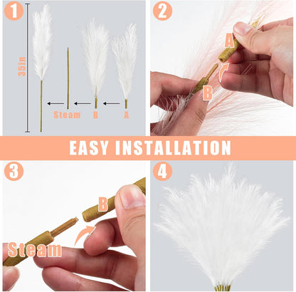 obbsie 50pcs Pink Faux Pampas Grass Decor, 21.6" Short Artificial Floral Branches Vase Filler Flower Arrangement for Home Wedding Boho Outdoor Decor