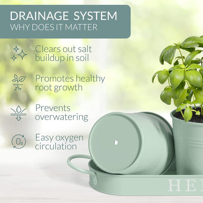 Barnyard Designs Indoor Herb Garden Planter Set with Tray, Metal Windowsill Plant Pots with Drainage for Outdoor or Indoor Plants, Set/3 (White)