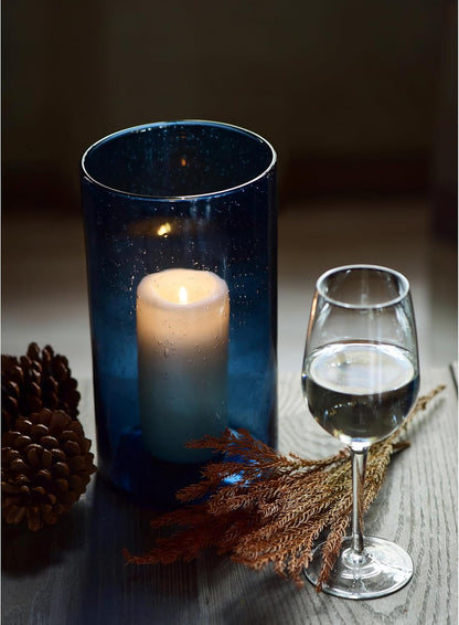 Hurricane Candle Holders for Pillar Hand Blown Glass Cylinder Vases Table Centerpiece Bulk Room Decor Clear Seeded Bubbles Living Dining Kitchen Island 10" 7" 4" Set of 3