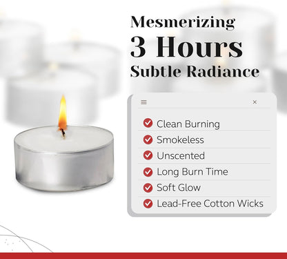 500 Pack Tealight Candles in Metal Cups - Clean, White Unscented Tealight Candles with 3 Hour Long Burning Time for Romantic Dinner, Weddings, Spa & Hotels