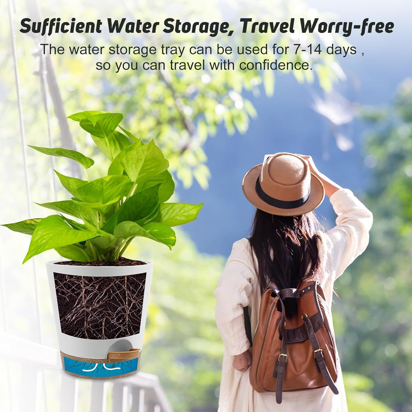 YNNICO Indoor Self Watering Planters with Drainage Holes and Saucers, 8, 7, 6.5, 6, 5.5, 5 Inches, Black, 6 Pots