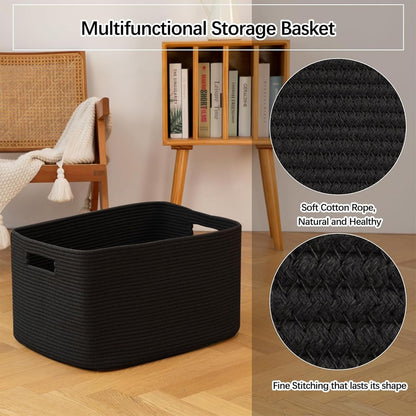 OIAHOMY 75L Large Woven Cotton Rope Storage Basket with Handle for Organizing Blanket and Toys for Living Room, Nursery, Brown Variegated 22”x17”x12”