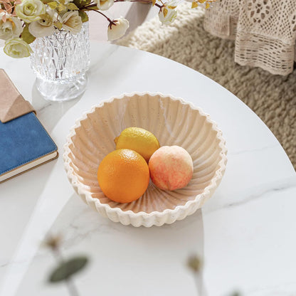 Large Decorative Fruit Bowl for Kitchen Counter, Sandstone Look Modern Minimalist Snack Candy Bowl for Table Centerpiece Decor, Home, Office, Hotel, Entryway (Beige)
