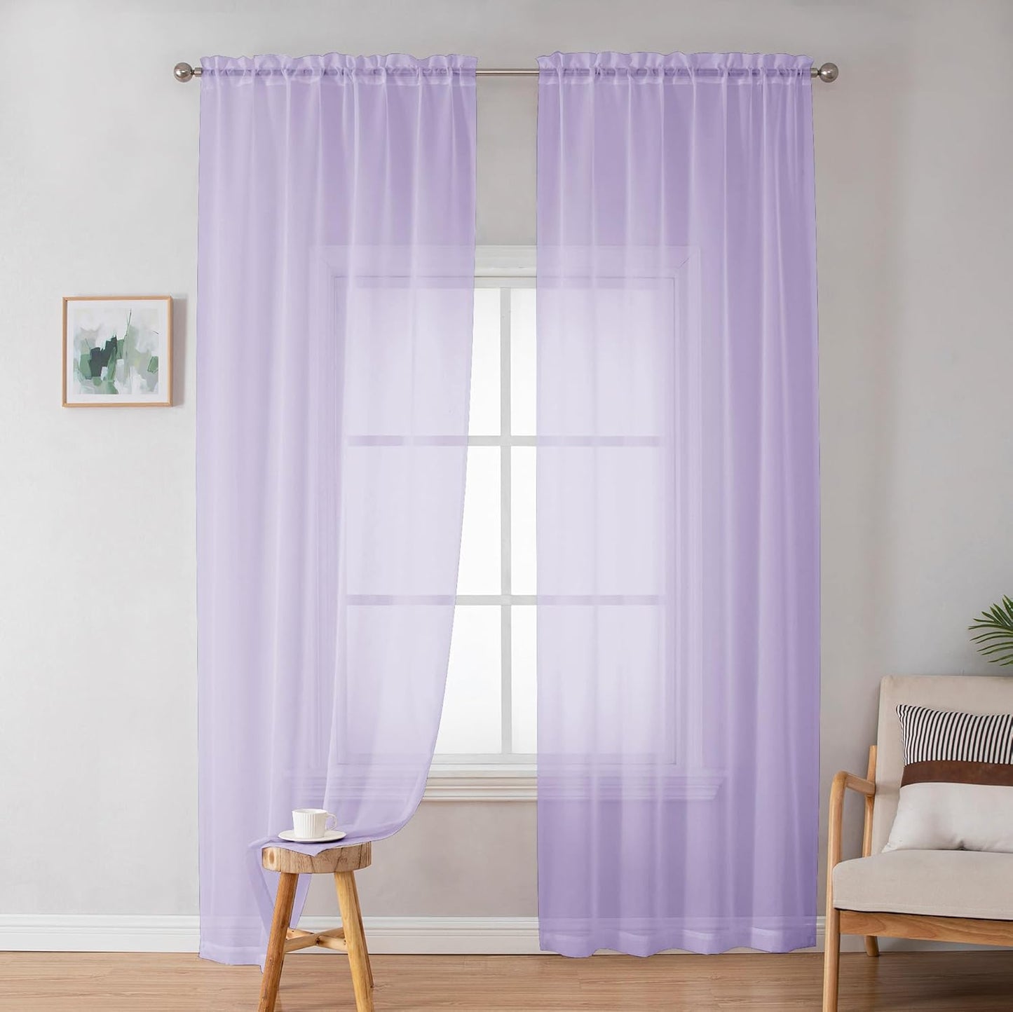 OWENIE Sheer Curtains 84 inches Long 2 Panels Set for Living Room/Bedroom, Rod Pocket Voile Sheer Panel Drapes, White, 2pcs, Each 42" W x 84" L - Colors A