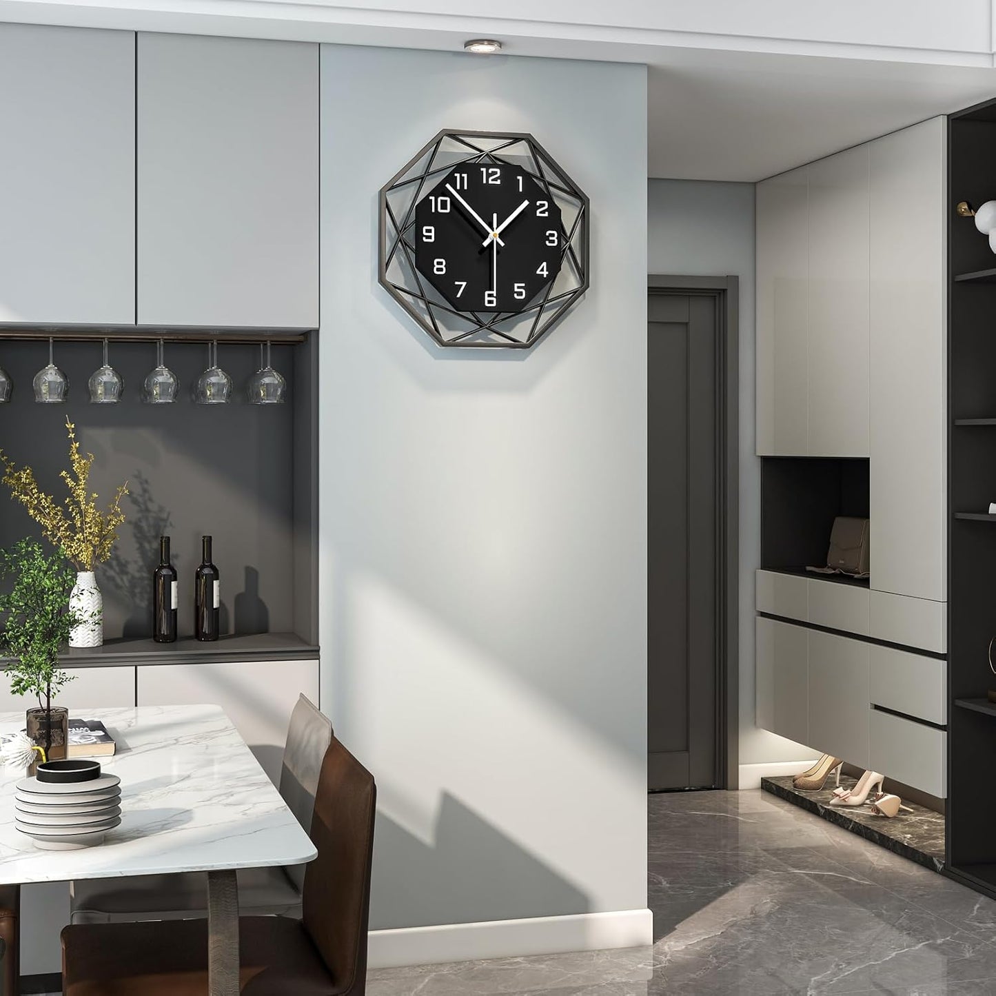 Modern Wall Clocks for Living Room Decor 12in Black Wall Clock Silent Non-Ticking Quartz Battery Operated for Office Kitchen Bedroom Bathroom Minimalist Small Clock Decoration Easy to Read