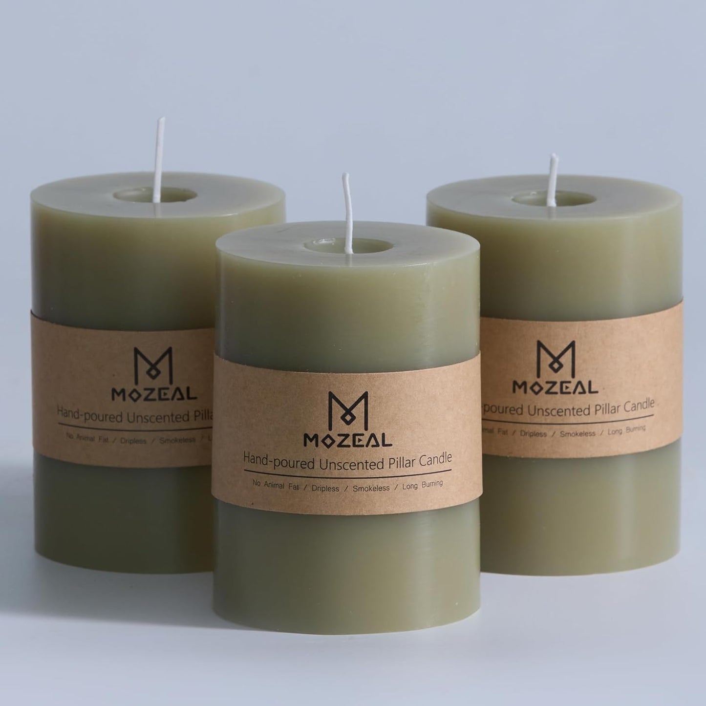 MOZEAL 3" x 4" Hand-Poured Unscented Candle,Dripless Pillar Candle Set of 3,Long Clean Burning,Approx 72 Hours Burn Time,Rustic Country Style,Wedding,Dinner,Christmas and Home Decor,White