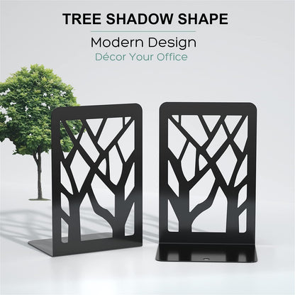 MaxGear Book Ends Tree Design Modern Bookends for Shelves, Non-Skid Bookend, Heavy Duty Metal Book Stopper for Books/DVDs, Decorative CD Holder & Video Game Organizer, 7 x 4.7 x 3.5”, Black