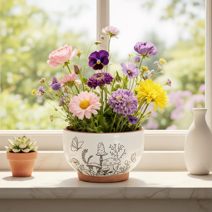 YBX 8 Inch + 6 Inch Ceramic Plant Pots, Succulent Flower Pots with Drainage Holes, Terracotta Planters for Indoor Plants, White&Terracotta (Garden)