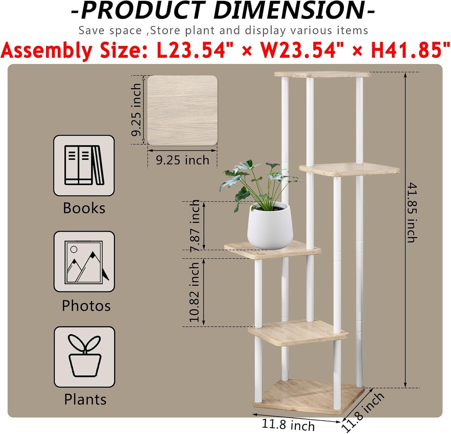 AZERPIAN Plant Stand 5 Tier Indoor Metal Flower Shelf for Multiple Plants Corner Tall Flower Holders for Patio Garden Living Room Balcony Bedroom, Black (5 Tier-Black)