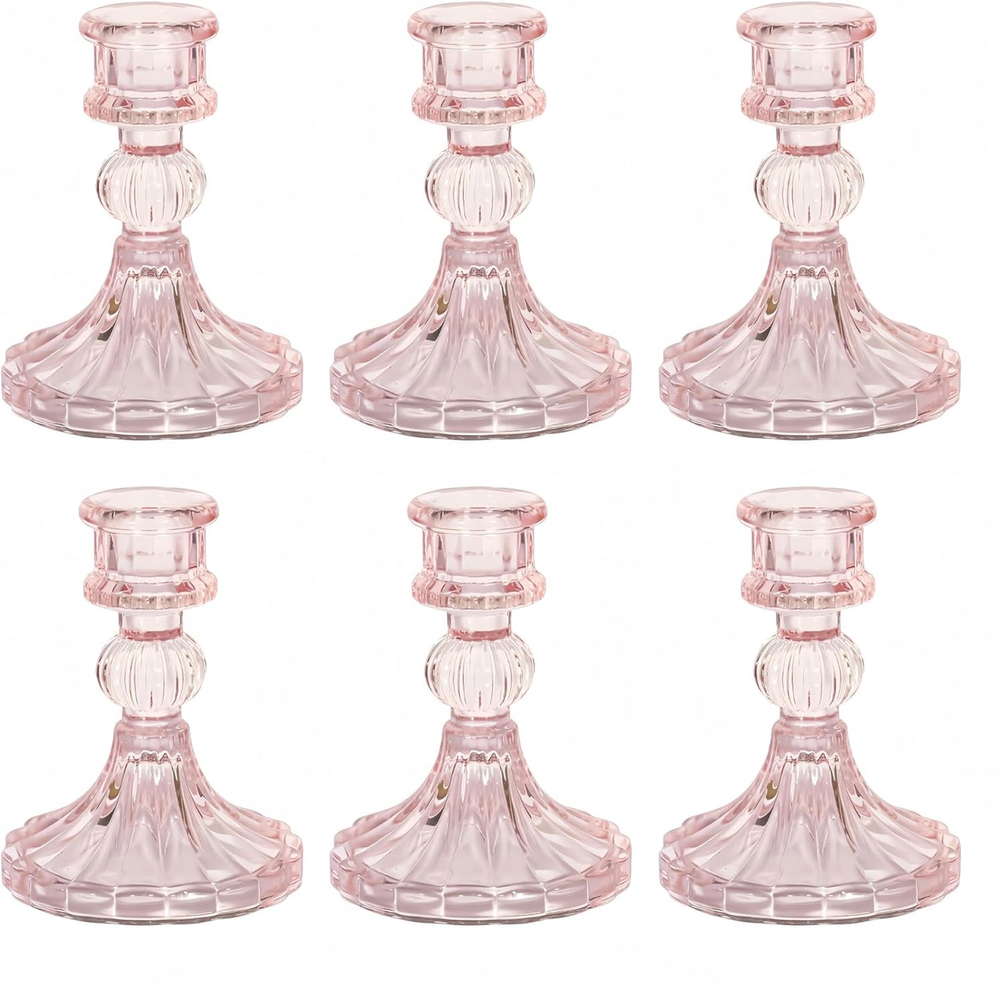 Glass Candlestick Holder,Striped Taper Candle Holders,Set of 6 Candle Stand for Table Centerpieces, Home Decor,Weddings,Festival and Parties (Clear Stripe Pattern)