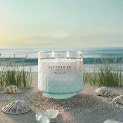 Chesapeake Bay, 11oz Marine Drift Scented Candle, Mood Evoking Fragrance, Textured Sea Glass-Inspired Jar, Premium Soy Blend Wax with Essential Oils, Coastal Fragrance for Home Décor or Gifting