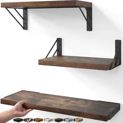 BAYKA Wall Mounted Floating Shelves, Wood Floating Wall Shelf for Books & Decor, Small Space-Saving Display & Organizer（Black，Set of 3）