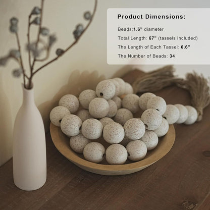 Extra Large Wood Bead Garland with 1.6" Diameter Wood Beads, Wooden Beads Garland with Tassels, Decorative Beads, Farmhouse Beads Home Decor (Nature Beige, 41 Inches)