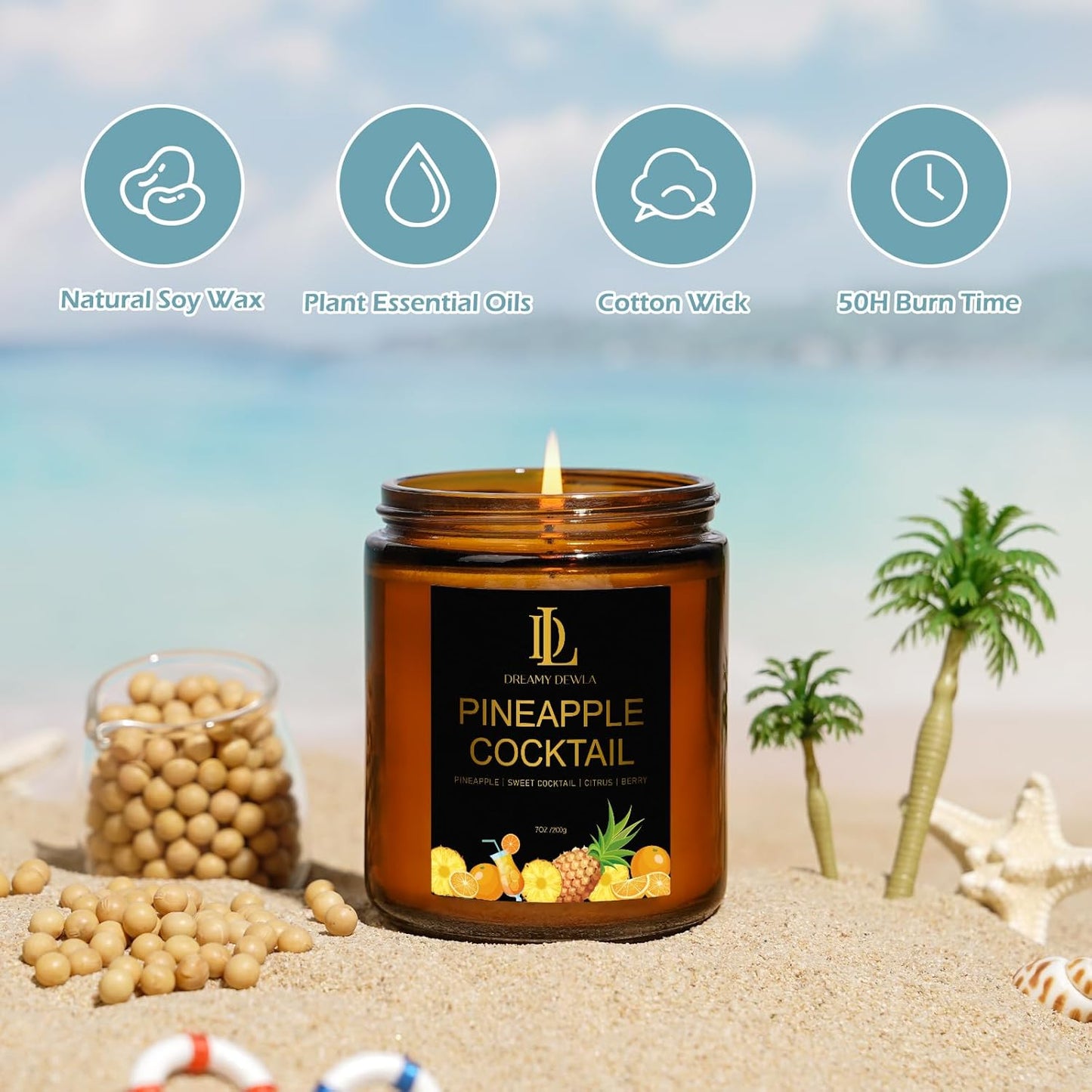 Scented Candles Set, 4 Pack Soy Candles for Home Scented, Candle Gifts for Men Women, Scents of Pineapple Cocktail/Coconut Vanilla/Pink Sands/Bahamian Breeze