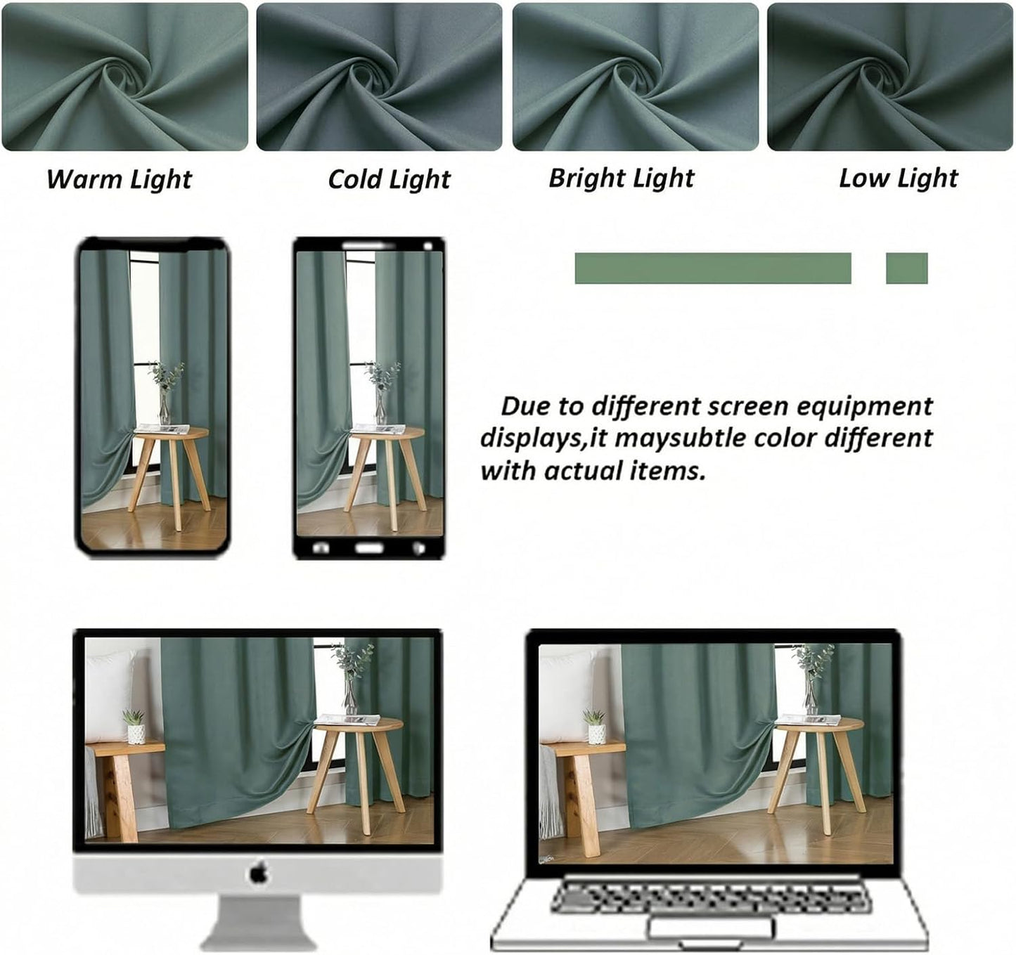 Simplebrand Ava Sage Green Blackout Curtains for Bedroom 63 Inch Length 2 Panels Set, Solid Thermal Insulated Energy Saving Rod Pocket Window Treatment Curtains Blackout Drapes, W40 x L63 Inch, Sage - Colors B