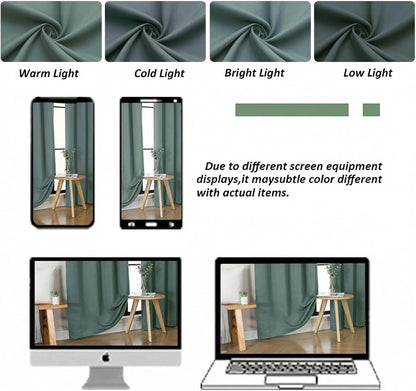 Simplebrand Ava Sage Green Blackout Curtains for Bedroom 63 Inch Length 2 Panels Set, Solid Thermal Insulated Energy Saving Rod Pocket Window Treatment Curtains Blackout Drapes, W40 x L63 Inch, Sage - Colors B