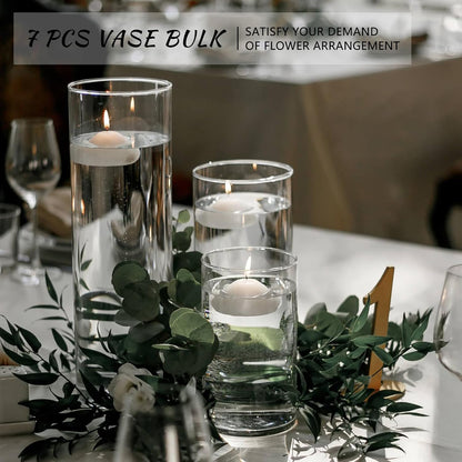 SUPMIND 12Pcs Glass Cylinder Vase for Centerpieces 5 Inch Clear Flower Vases Bulk, Glass Hurricane Candle Holder Small Floral Vases for Table, Floating Candle Vase for Wedding Home Décor