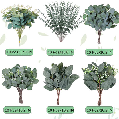 120 Pcs 6 Kinds Mixed Eucalyptus Leaves Stems Bulk Artificial Silver Dollar Leaves Picks Dried Eucalyptus Bundle Faux Spray for Wedding Vase Bouquet Decor (Eucalyptus Leaves Stems-120)