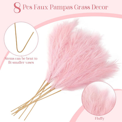 Ouddy Decor 8 Pcs Faux Pampas Grass Decor 38''/97cm Tall Artificial Large Pompous Pompas Floral Fluffy Fake Plants Floor Vase Filler for Wedding Kitchen Home Boho Decorations, Mixed Beige