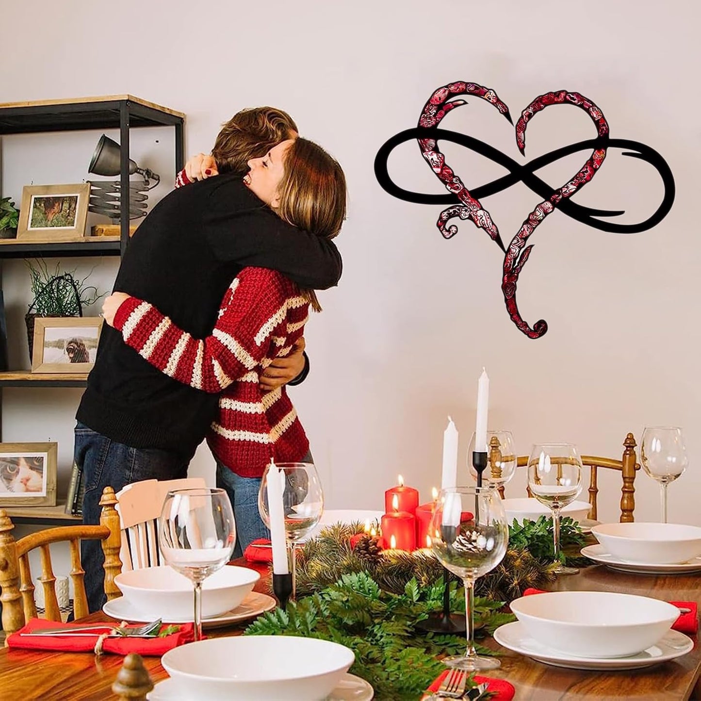 AOOLVY Infinity Heart Wall Decor, Unique Infinity Heart Metal Art Wall Decor Love Sign Steel Wall Plaques Bedroom Ornaments for Home Wedding Decor, Room Living Room Decoration (Black, 23.6x20.6inch)