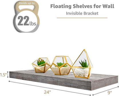Sorbus Floating Shelves for Wall - 24" Bathroom Shelves, Wall Decor for Bedroom, Kitchen, Living Room, Home Decor & Book Storage - Mounted Floating Shelf with Invisible Brackets (White, 2 Pack)