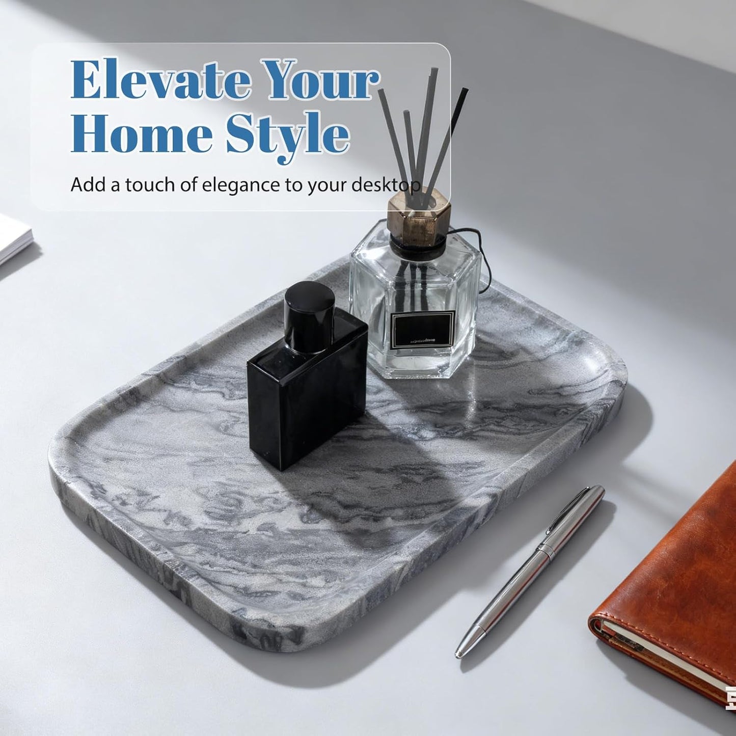Koville Romano Travertine Tray, 12"x8" Natural Stone Vanity Tray for Countertop Bathroom Kitchen Dresser, Decorative Marble Catchall Trays for Perfume Jewelry, Rectangular Serving Tray(Beige)
