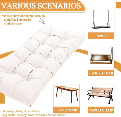 MTMR Outdoor Bench Cushion-44X19 Water-Repellent Tufted Porch Swing Cushions with High Elasticity PP Cotton and Ties Fade-Resistant Patio Outdoor Chair Cushion for Bench Furniture, Indoor Seat Cushion