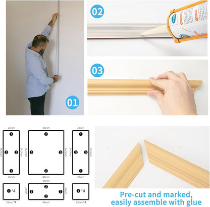 Art3d Pre-Cut Wall Molding Set of 6 pcs, Ready-to-Assemble Wainscoting Panels for Interior Wall Décor Living Room Bedroom Accent Wall - Installed with Glue, 3 Top 3 Bottom